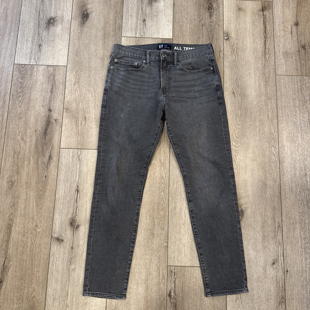 Gap Flex Denim Slim Taper All Temp Jeans Mens‎ 34x32 Black Whiskered #326